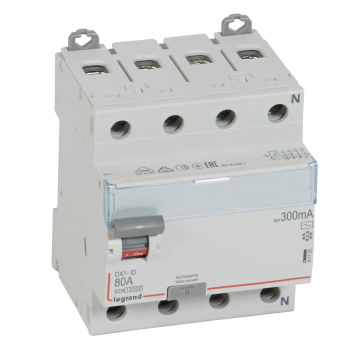 Выключатель дифференциального тока (УЗО) DX3 4П 80А АC 500мА N справа