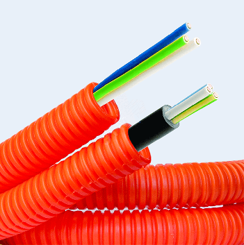 Труба ПНД гибкая гофрированная д.16мм с кабелем ГОСТ+ ВВГнгLS 3х2.5(50м) оранжевая