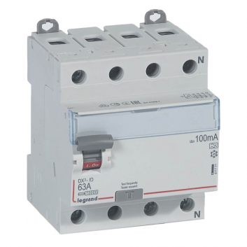 Выключатель дифференциального тока (УЗО) DX3 4П 63А А 100мА N справа
