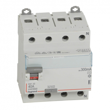 Выключатель дифференциального тока (УЗО) DX3 4П 40А АS 300мА N справа