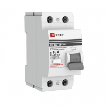 Выключатель дифференциального тока (УЗО) ВД-100 2P 16А/300мА (электромеханическое) EKF PROxima