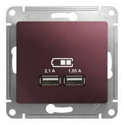 Розетка GLOSSA USB 5В/2100мА 2х5В/1050мА механизм баклажановый