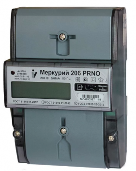 Счетчик электроэнергии Меркурий 206 PRNO однофазный многотарифный 5(60) класс точности 1.0/2.0 D ЖКИ оптопорт RS485