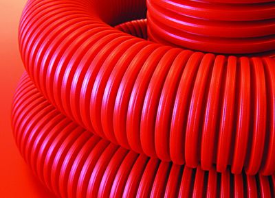Труба гибкая двустенная для кабельной канализации д.75мм с протяжкой красная (72м)