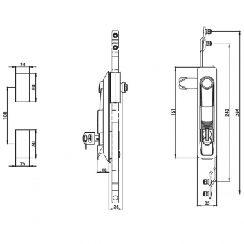 Замок панельный с механизмом для тяг и пластиковой ручкой, под анг.ключ, один секрет 161-35мм, без   ригеля ATOS
